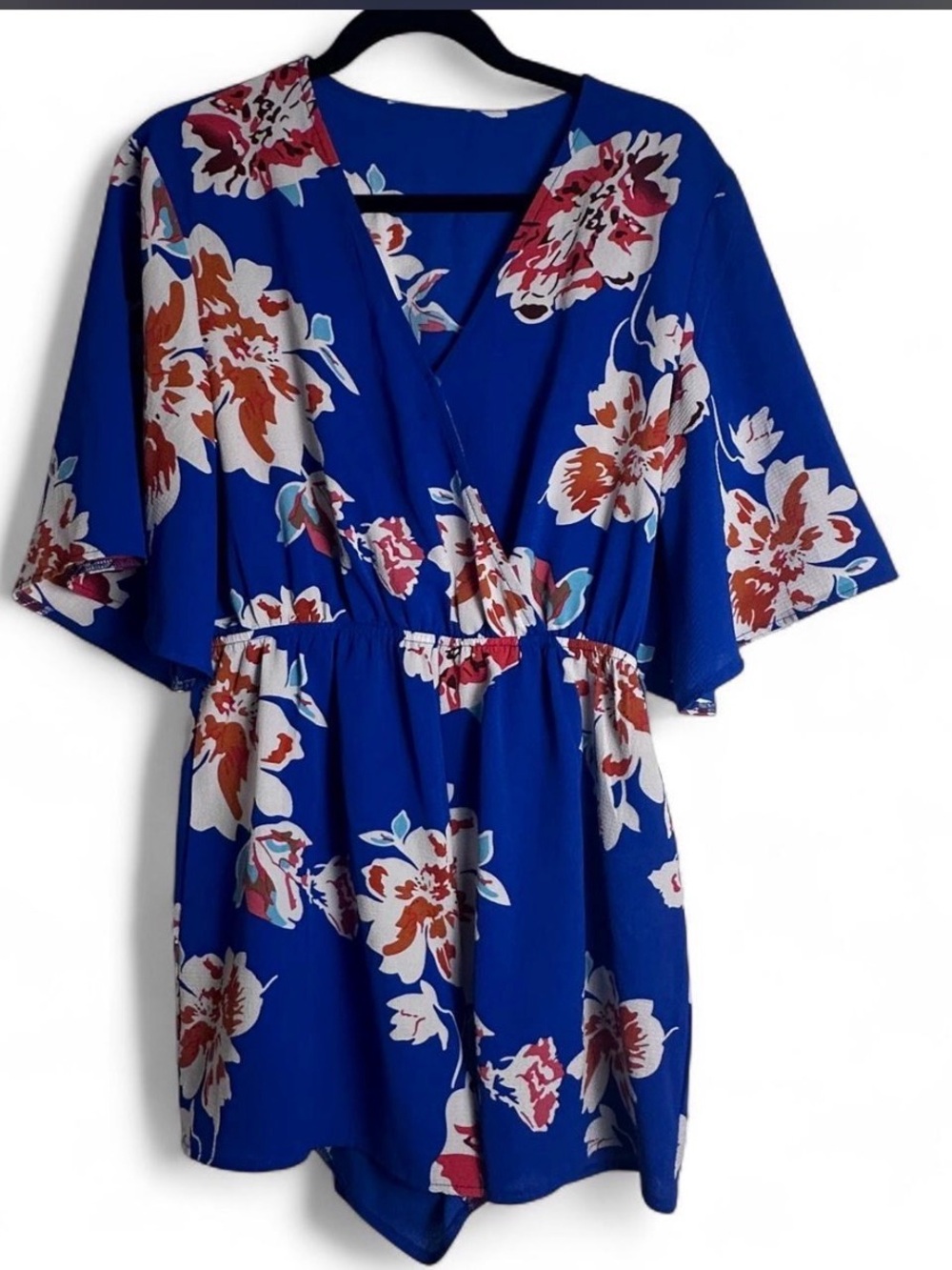 Royal Blue Floral Surplice Romper